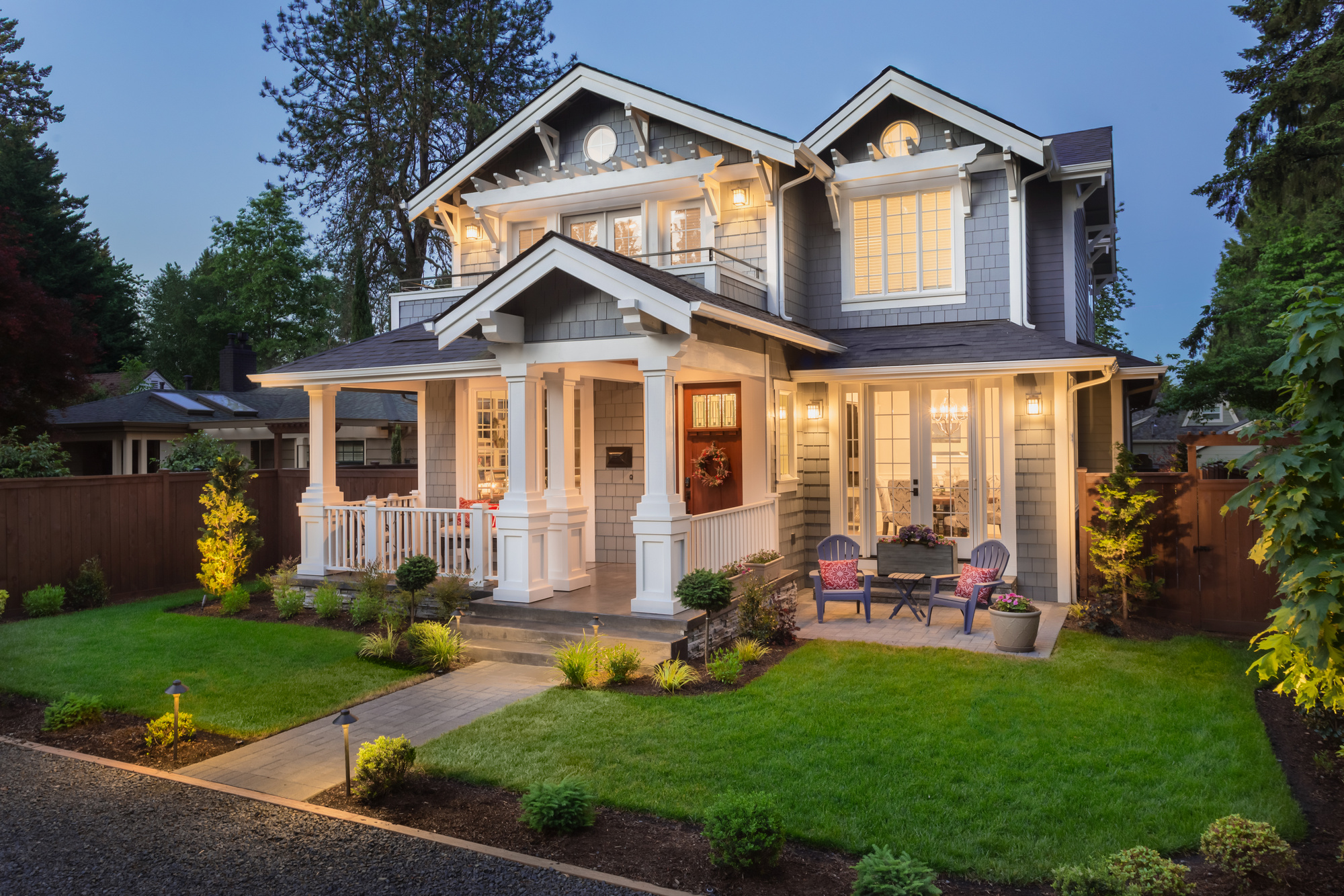 Beautiful luxury home exterior at twilight